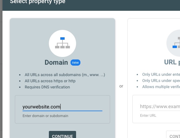 google search console add property